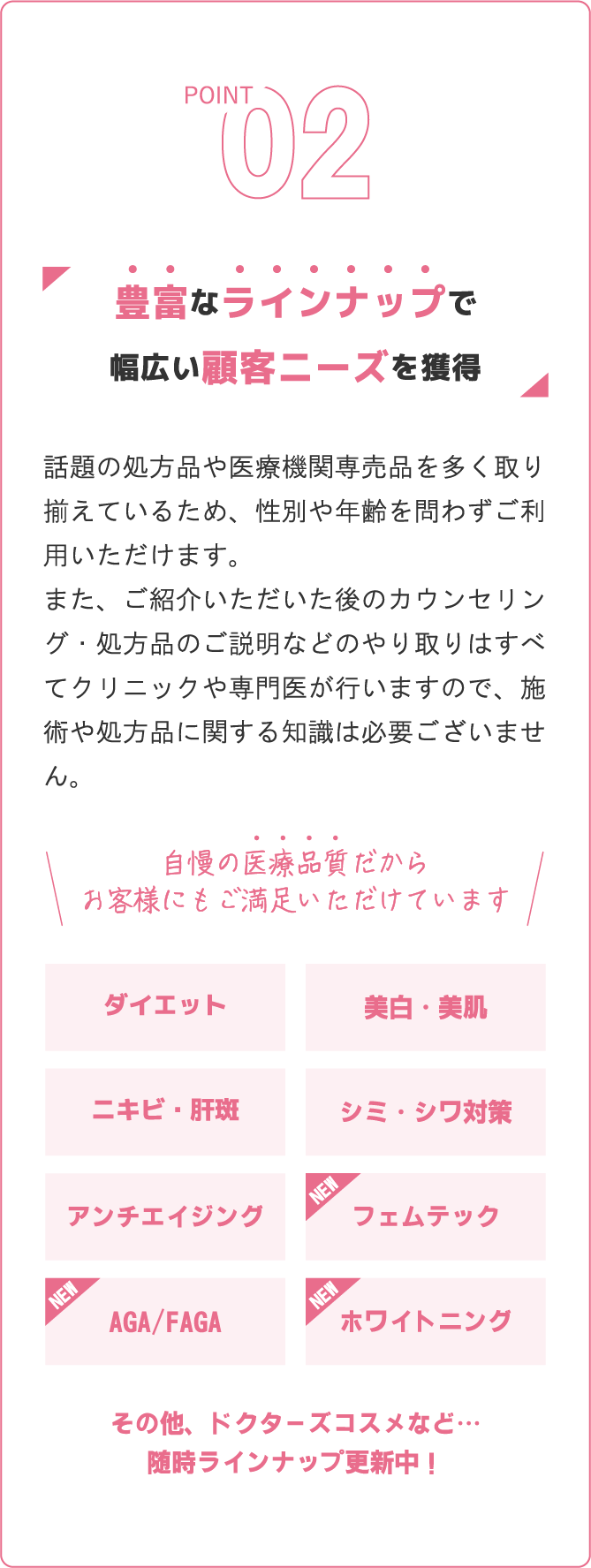 豊富なラインナップで幅広い顧客ニーズを獲得